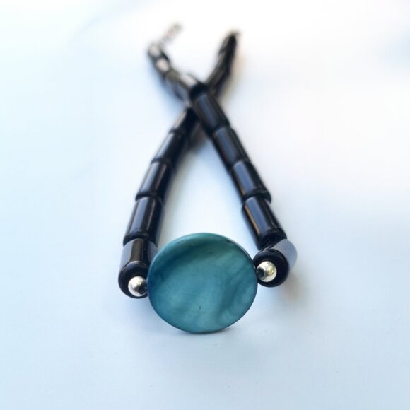 Obsidian and Shell Choker | Bohemian Goth Jewelry | Grunge Whimsigoth Jewelry - Picture 4 of 9